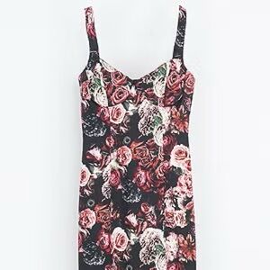 Zara Floral Black and Pink Dress